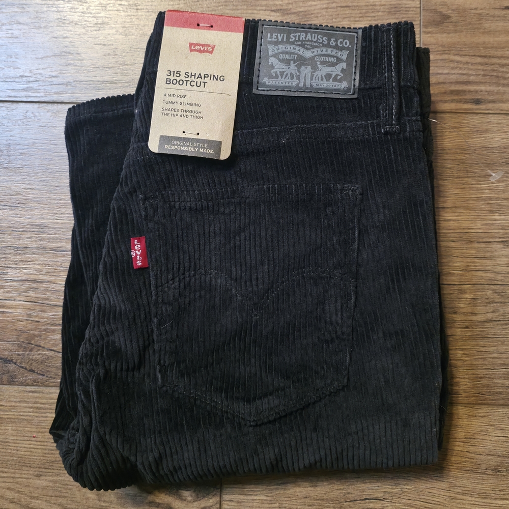 Levi's 315 Shaping Bootcut Black Corduroy Pants Size 28 X 30 Irregular.